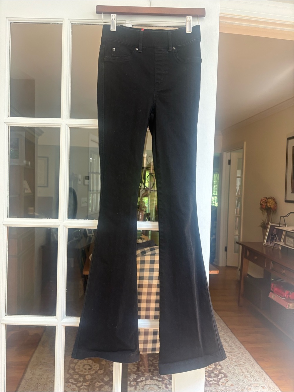Spanx Black Bootcut Jeans - pull on. No zipper or button.